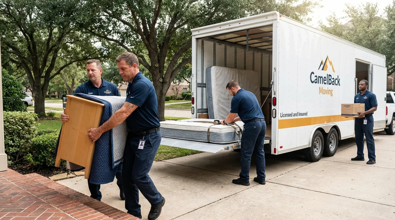 Crew loading residential truck for cross-state move from Delmont, PA