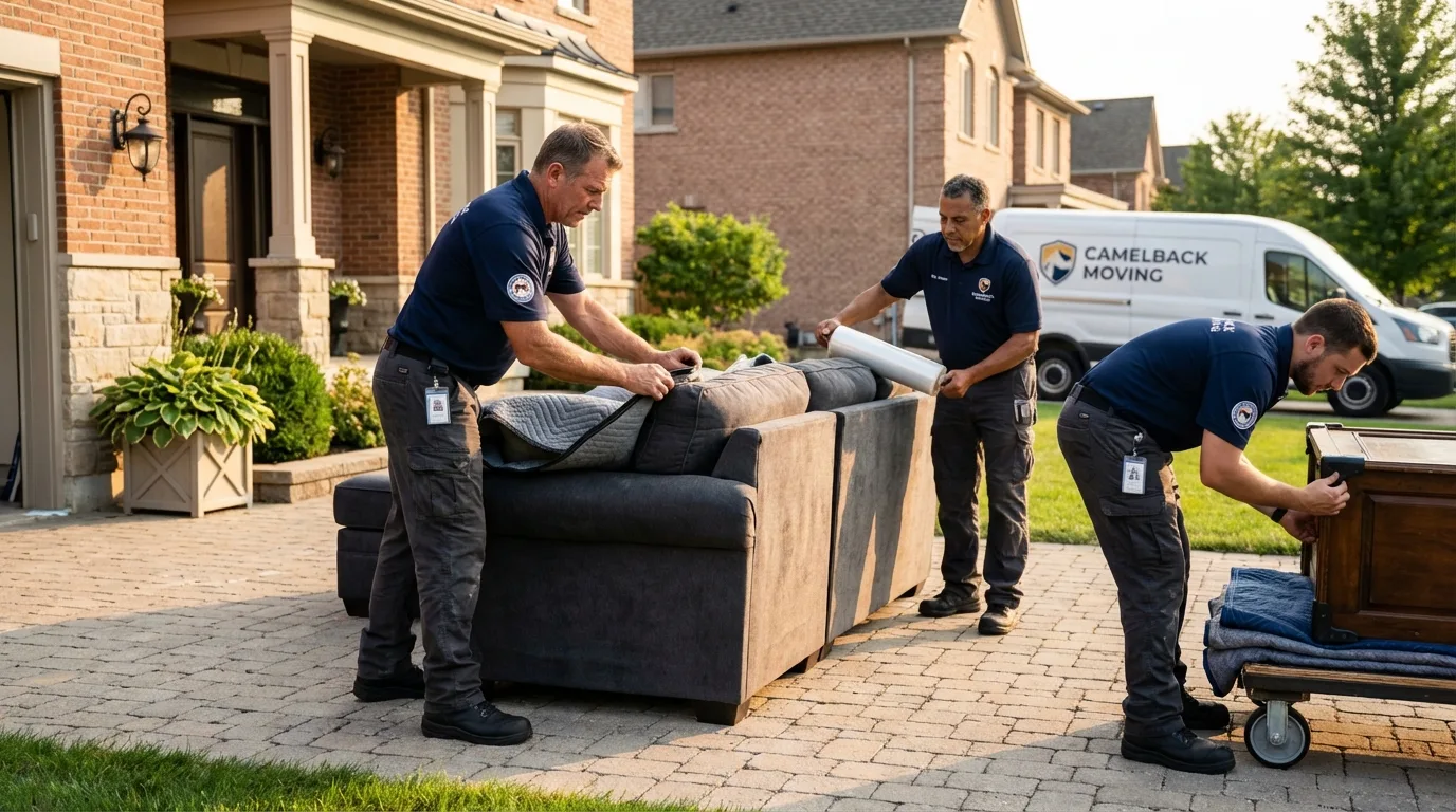 Large estate moving crew wrapping furniture in Delmont, PA
