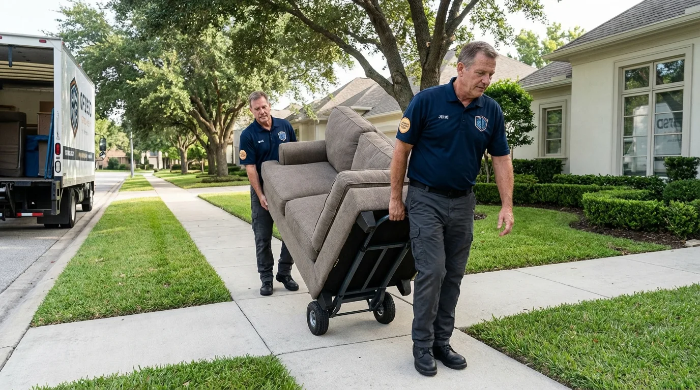Local residential moving crew loading furniture in Delmont, PA