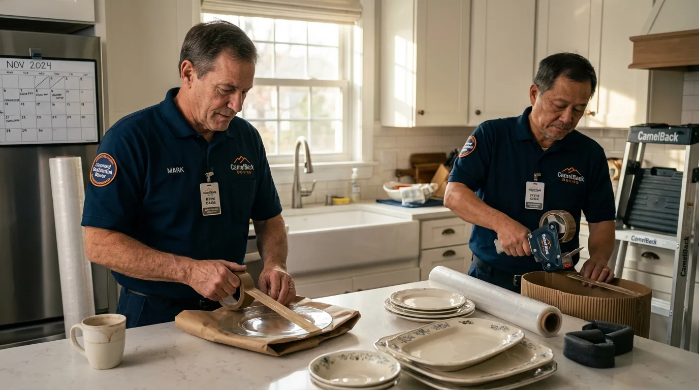 Professional crew packing kitchen dishware in Delmont, PA