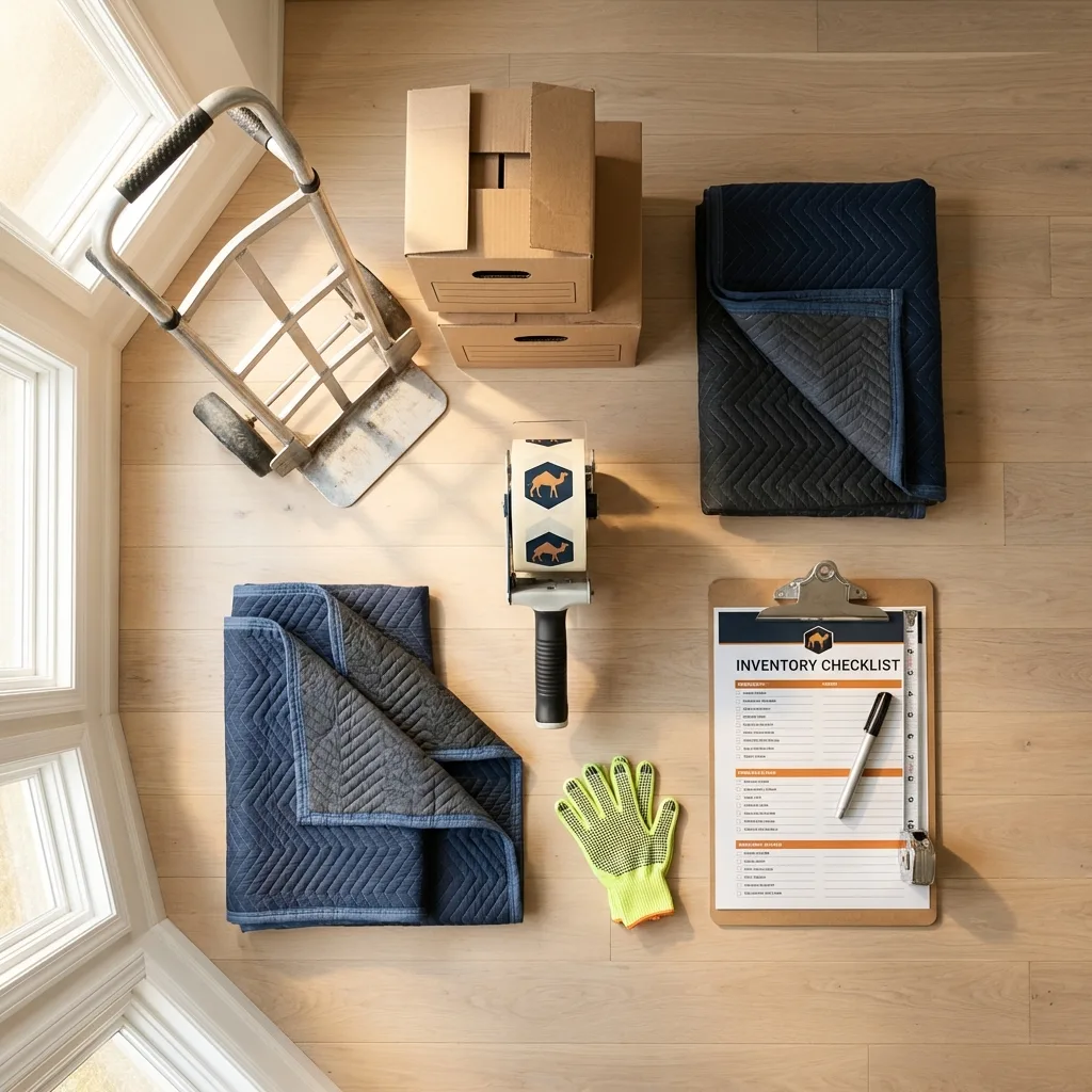 Professional moving supplies and packing materials layout for Delmont residential relocations